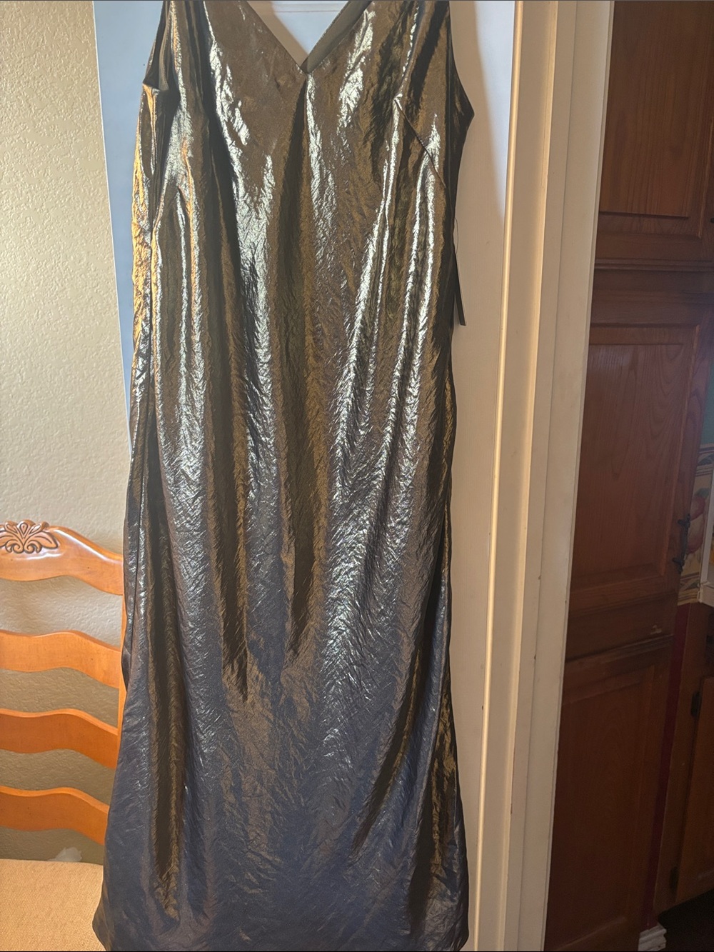 Express Metallic Charcoal V-Neck Midi Dress